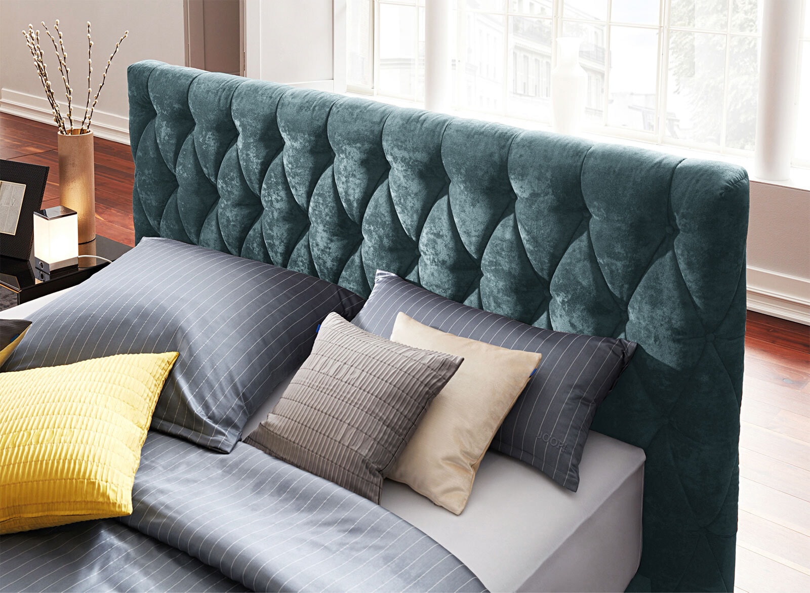 JOOP! Boxspringbett CUBIC CHESTERFIELD 180 x 200 cm dunkeltürkis