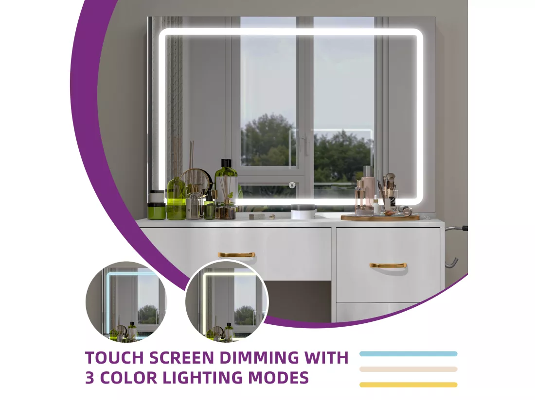 YITAHOME Coiffeuse avec Éclairage LED et Prises Électriques - Coiffeuse avec Miroir - Coiffeuse à 4 Tiroirs avec Tabouret - Noir