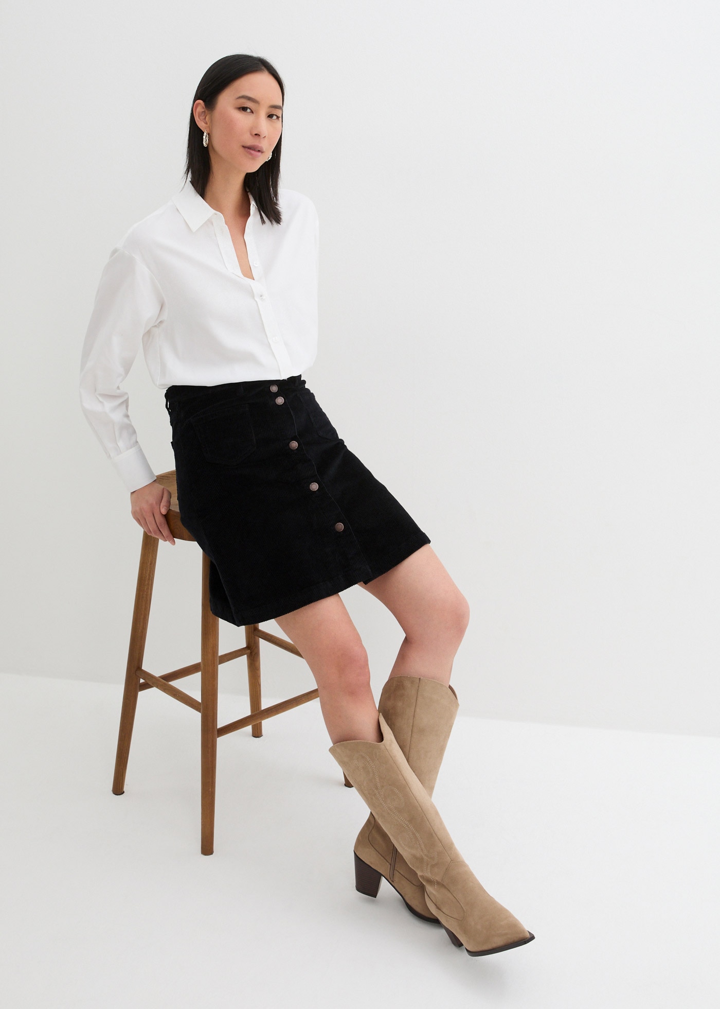 bonprix Cordrock »Stretch-Cordrock mit Knopfleiste«, Stretch-Cordrock mit Knopfleiste