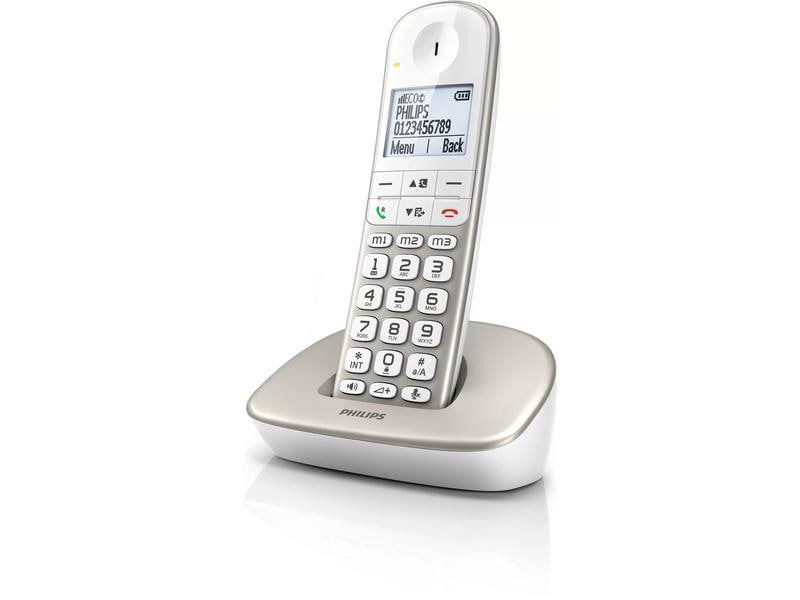 Philips Schnurlostelefon XL4901S  Champagner Analoges Grosstastentelefon ohne Anrufbeantworter