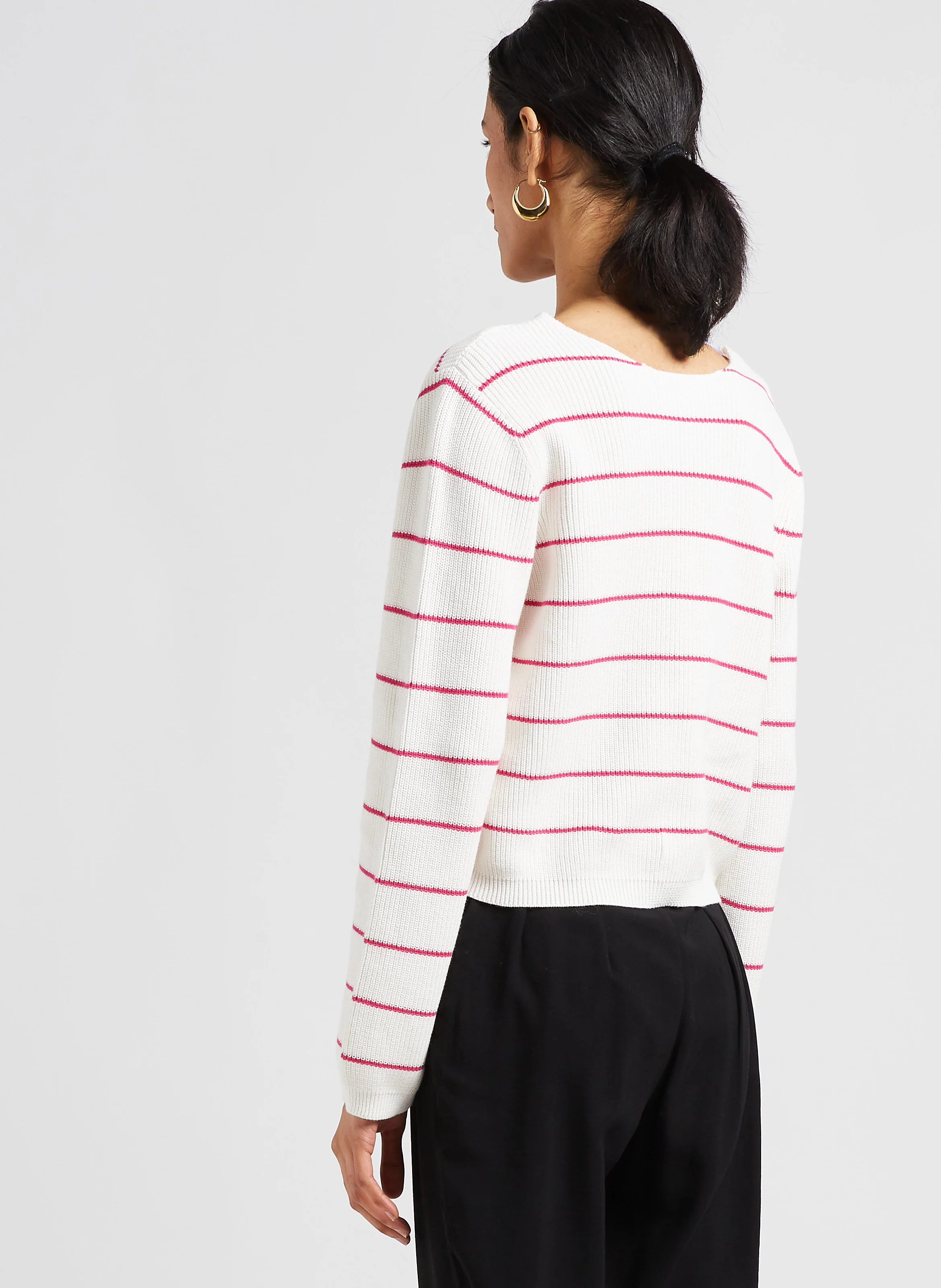 Pull col bateau rayé en coton | Blanc