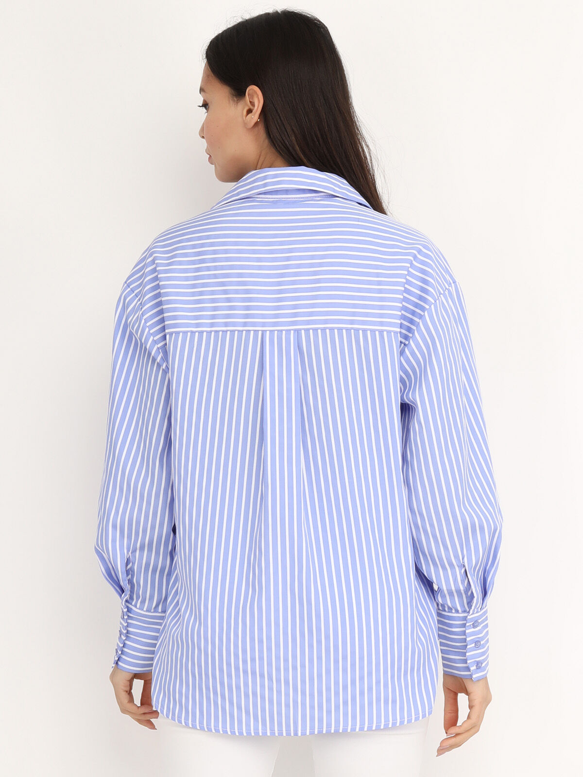 Chemise asymétrique à rayures- Bleu