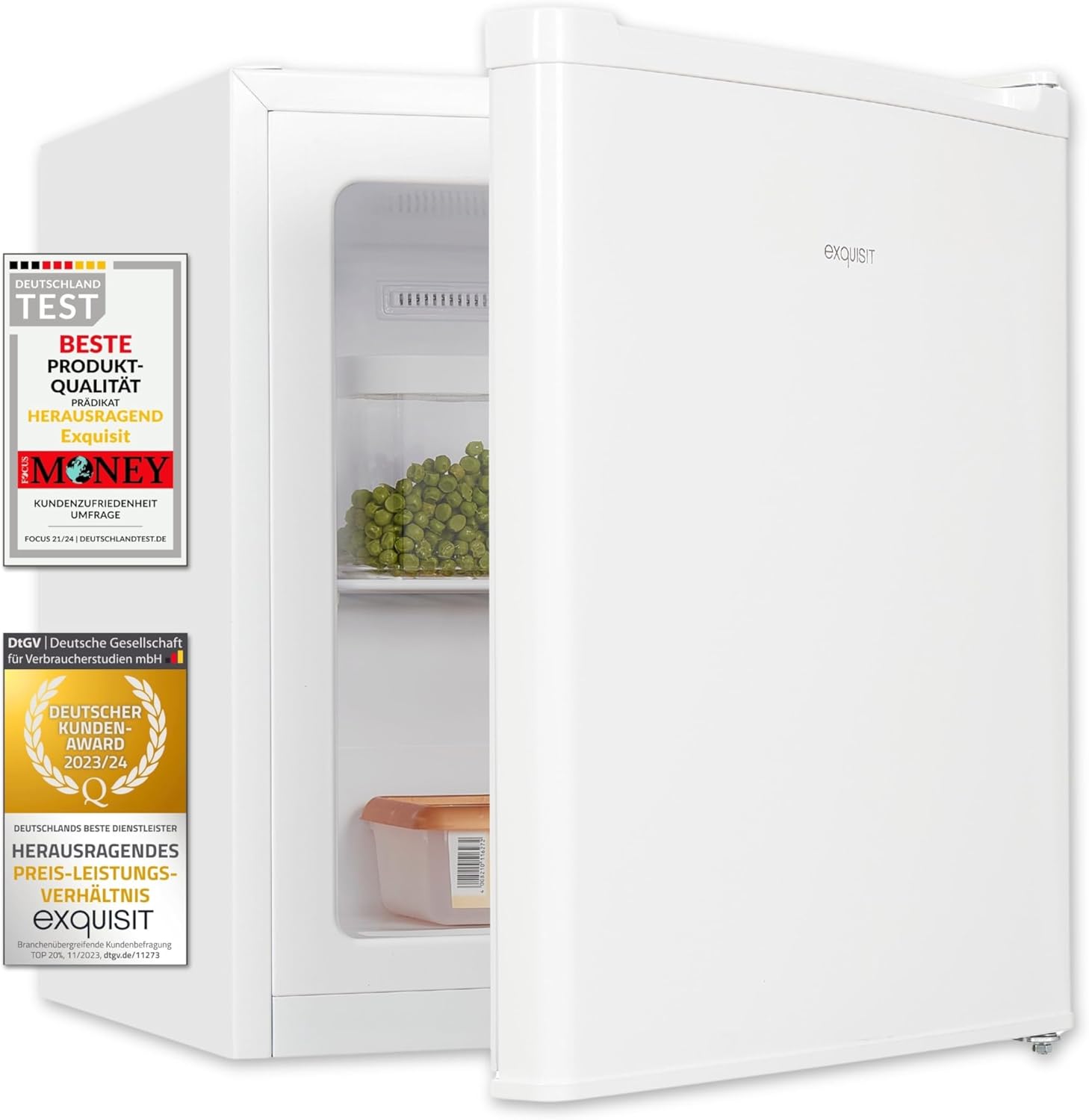 Exquisit Mini-Gefrierschrank, Gefrierschrank klein, 33 Liter, 4-Sterne-Gefrierfach, Kompakt, Temperaturregelung, GB505-040E weiss