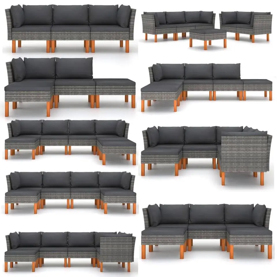 vidaXL - Hoekbank - Grijs - Poly rattan en massief eucalyptushout
