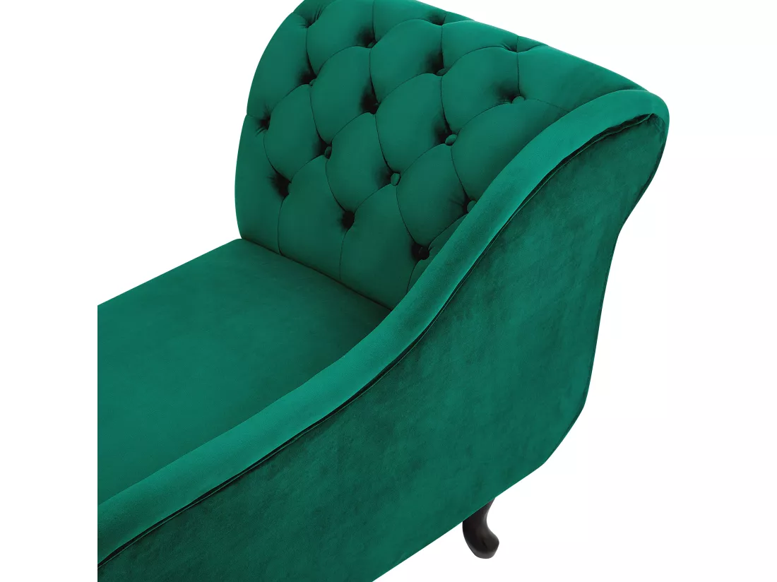 Chaise longue Chesterfield en velours vert côté droite NIMES