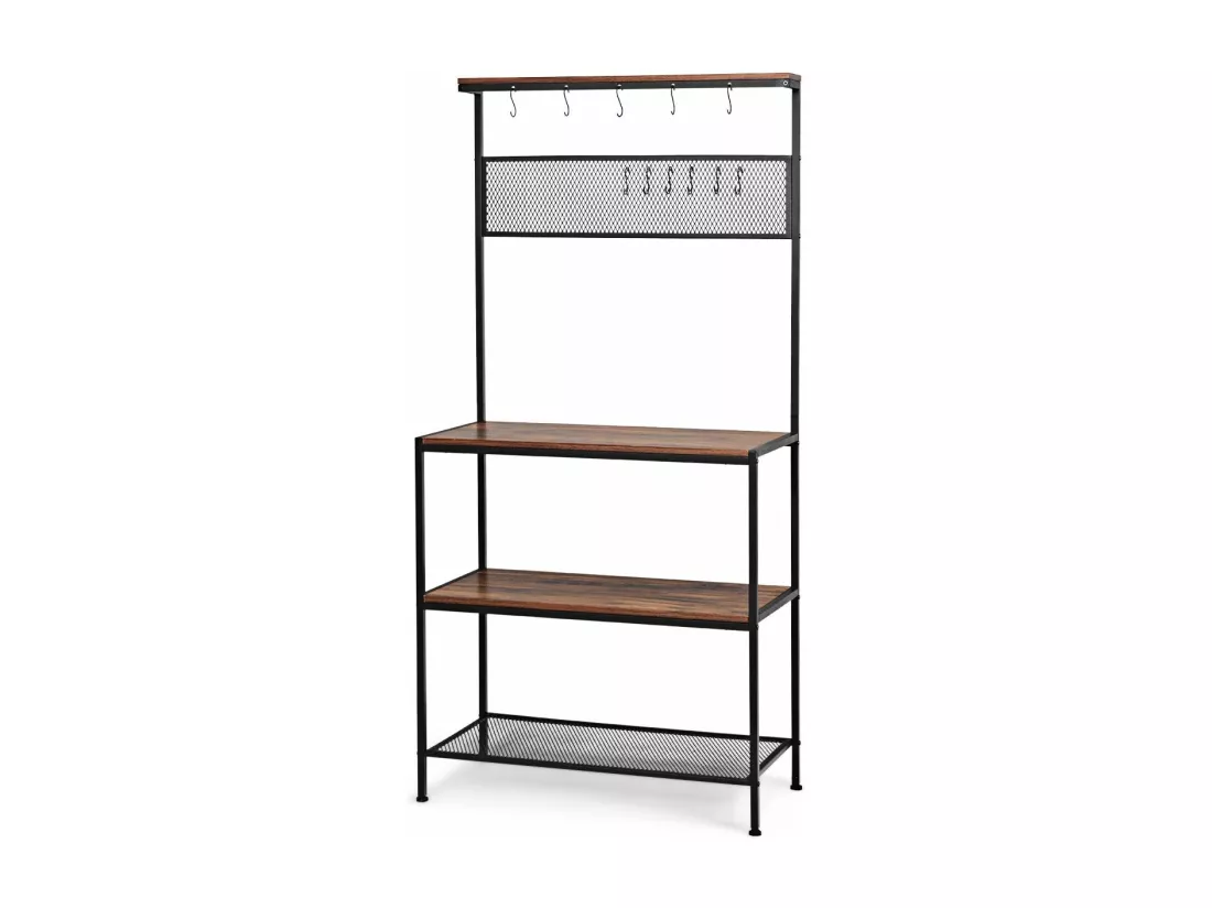 Etagère pour four à micro-ondes support avec 11 crochets et 1 panneau en grille rangement