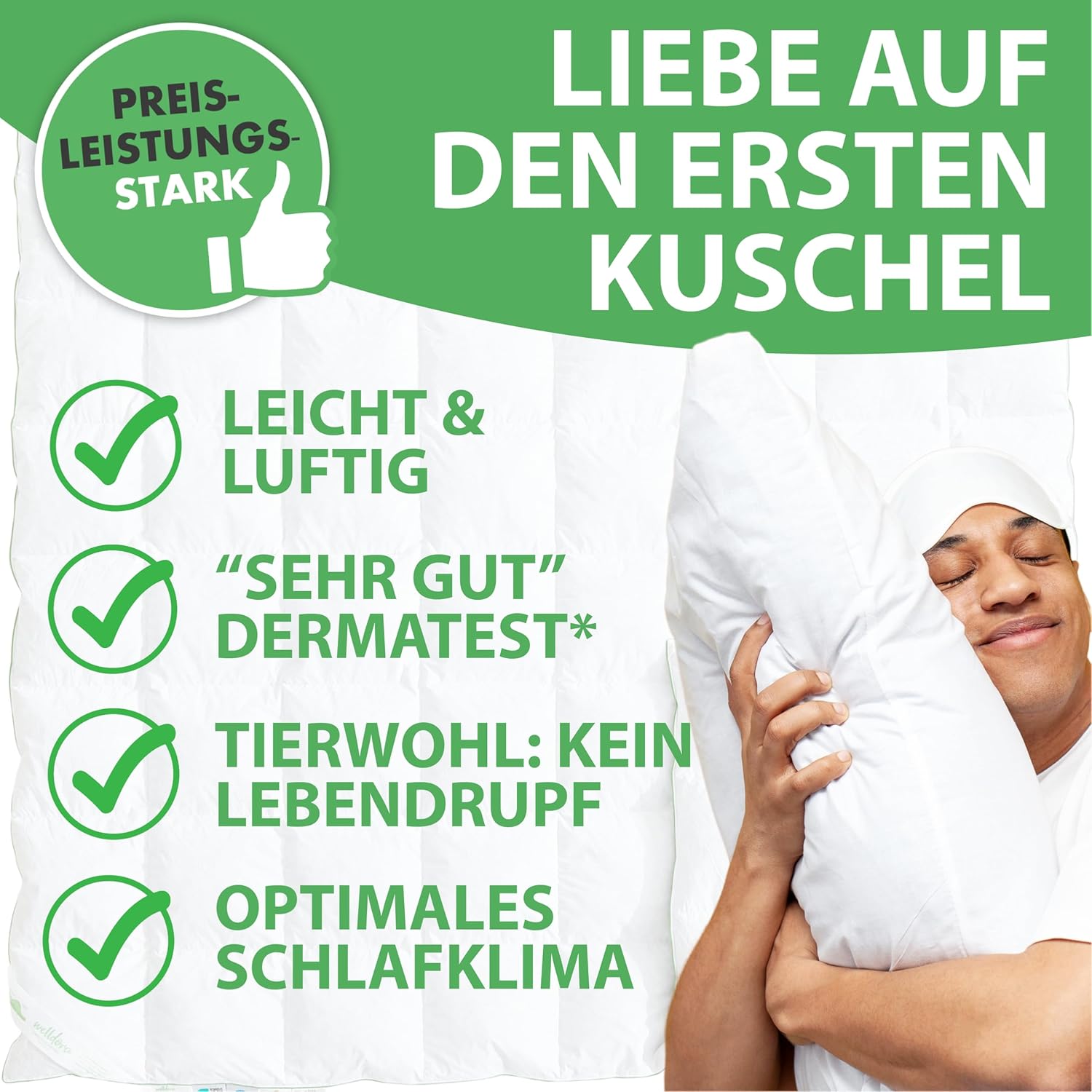 Welldora Komfort Bettdecke 200x200 Sommer | 100% Extraweiche Federn & Daunen | Fachärztlich geprüft, Oeko-Tex, Allergiker | Zertifiziert für Tierwohl | Dünne leichte Sommerdecke Daunendecke 200x200