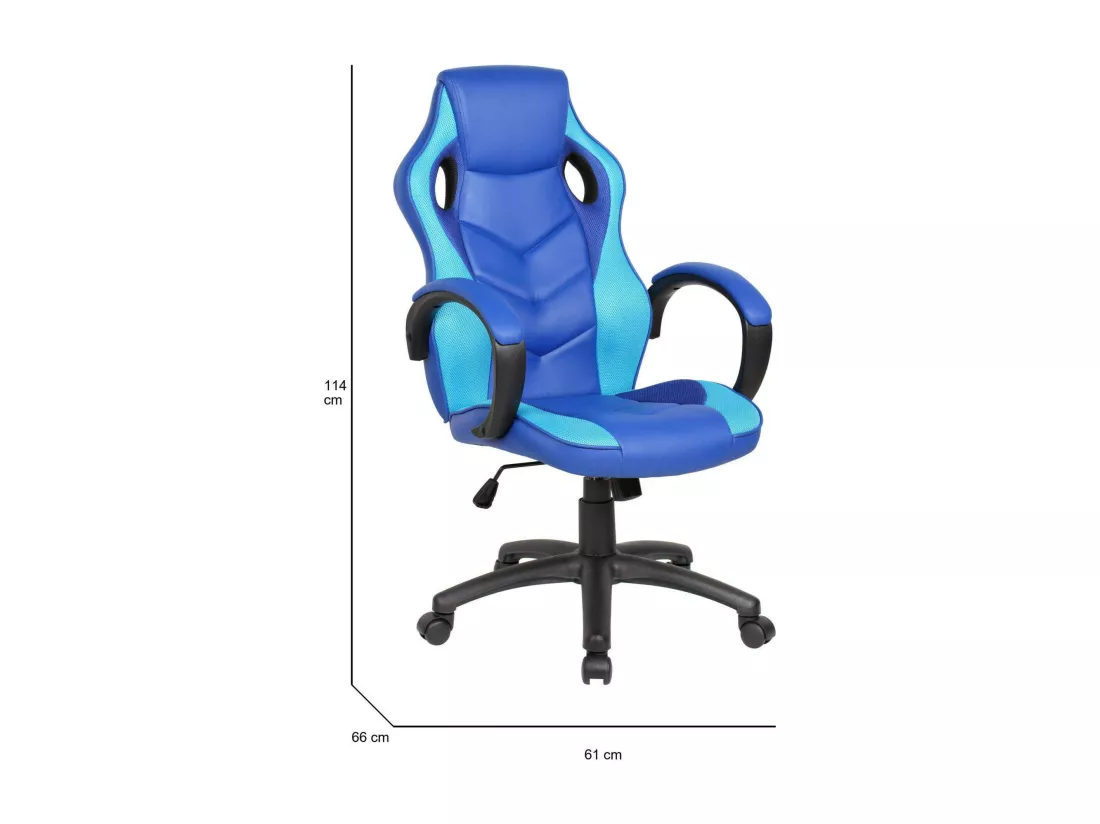 Chaise de jeu Caloundra, Fauteuil de jeu pour adultes, Chaise de bureau, 66x61h104/114 cm, Bleu et bleu ciel