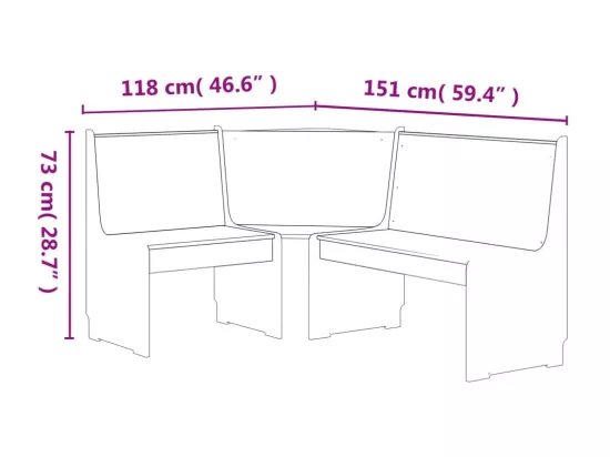 Banc d'angle REINE 151cm marron miel et gris bois de pin solide