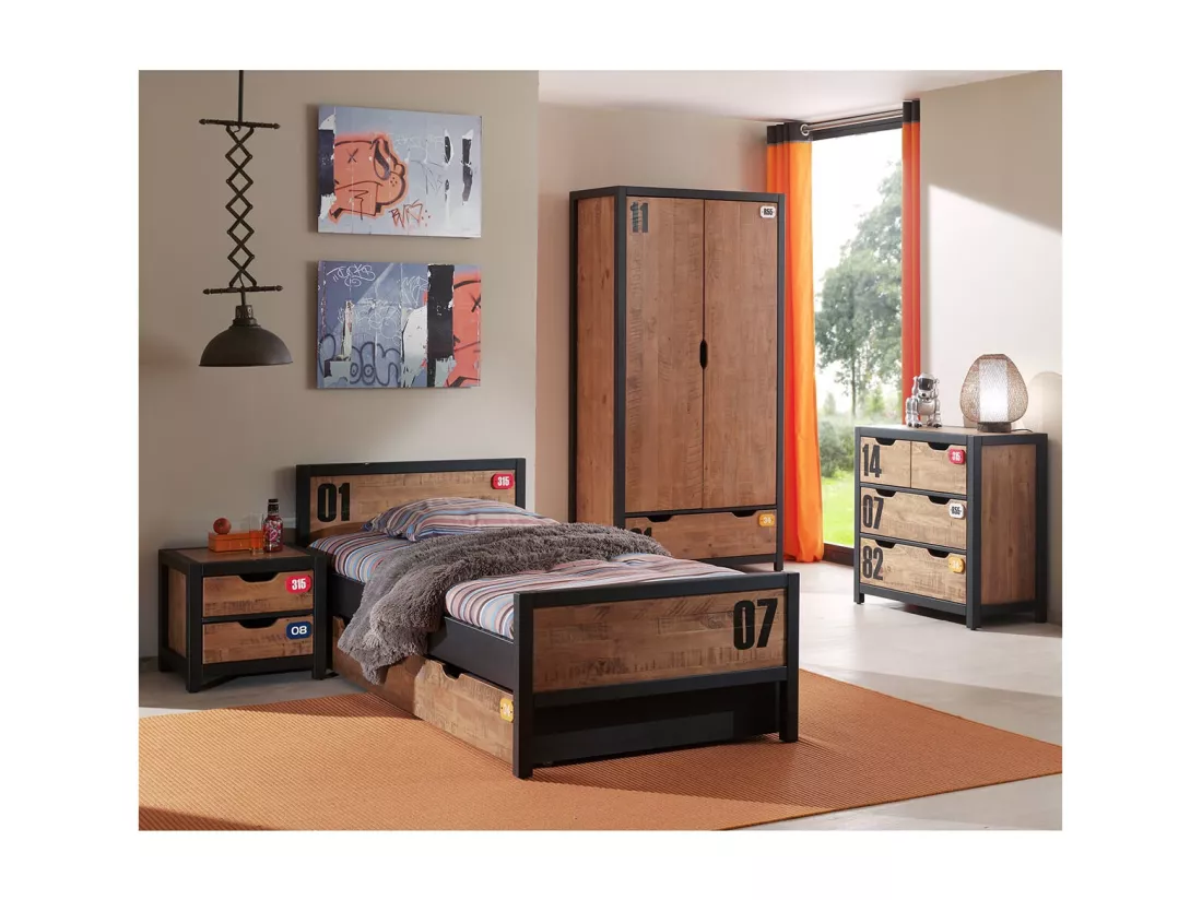 TCHAD - Chambre Complète 90x200cm + Armoire 2 Portes