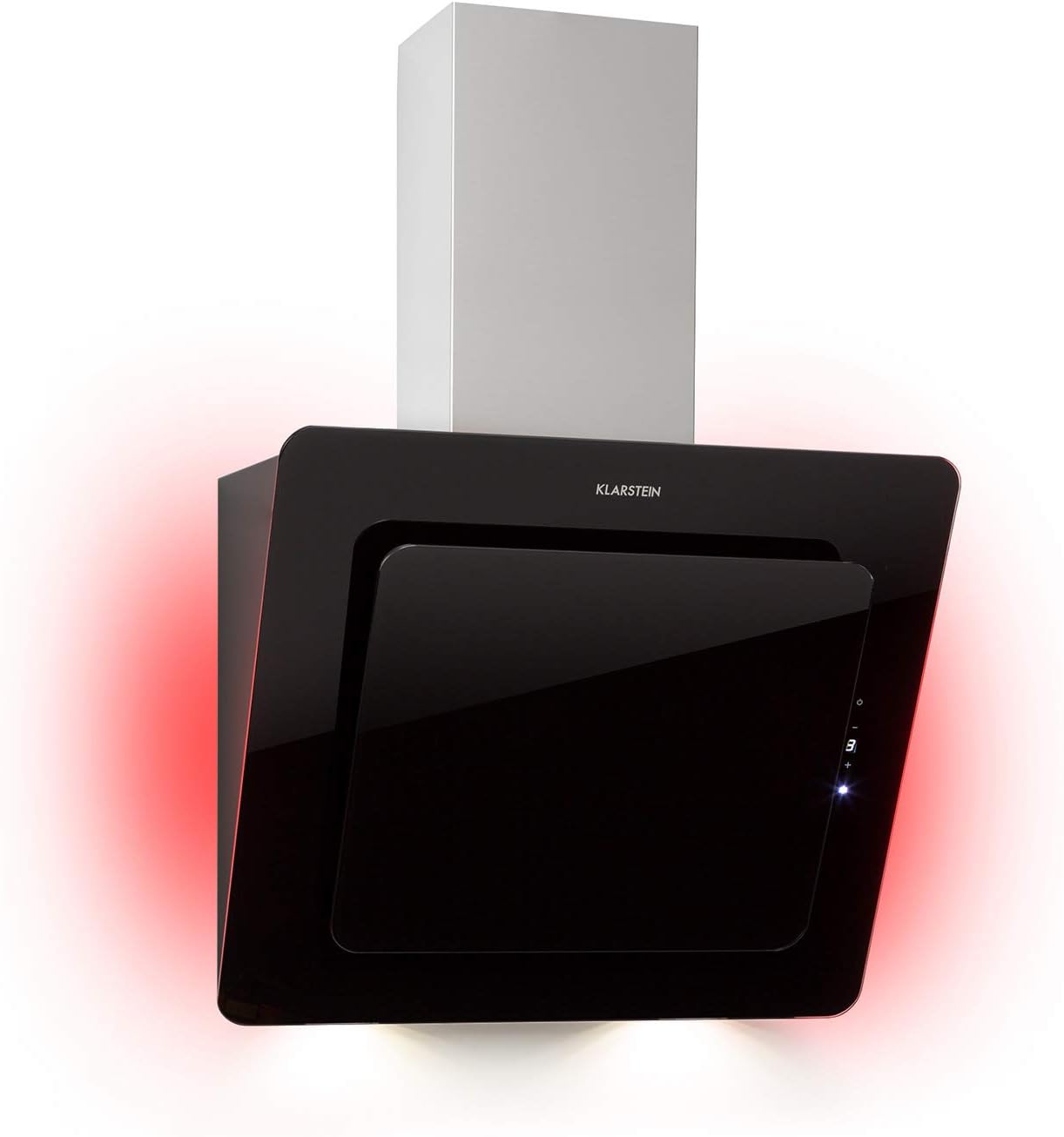Klarstein Helena Dunstabzugshaube kopffrei, Kopffreihaube Wandhaube mit 595 m³/h, RGB Ambiente-Licht, Umluft & Abluft, LED-Beleuchtung, Touch-Control, 60 cm, schwarz