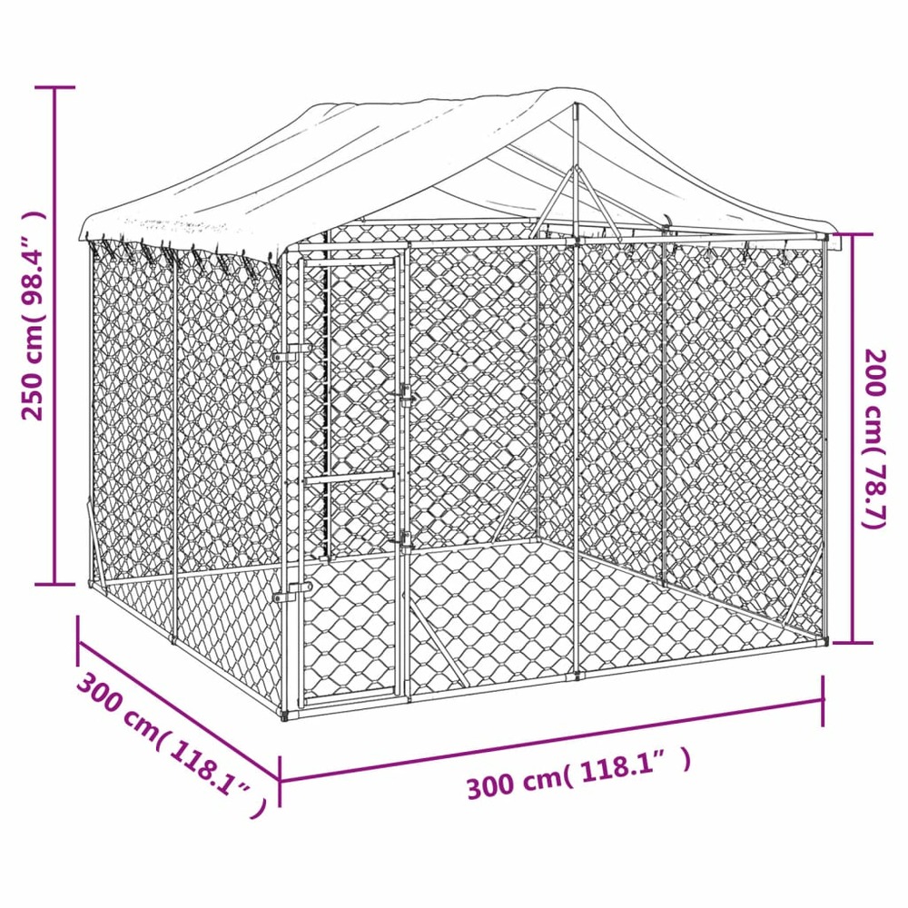 Chenil d'extérieur pour chiens avec toit argenté 3x3x2,5 m