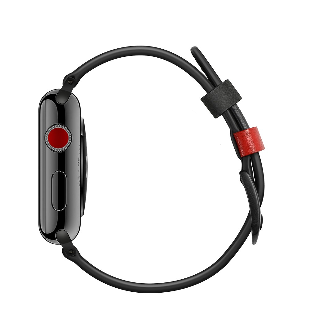 Apple Watch (49/46/45/44 mm) Ersatz Echtleder Stripes Armband (Gelenkumfang: 175-220mm) - Schwarz / Rot
