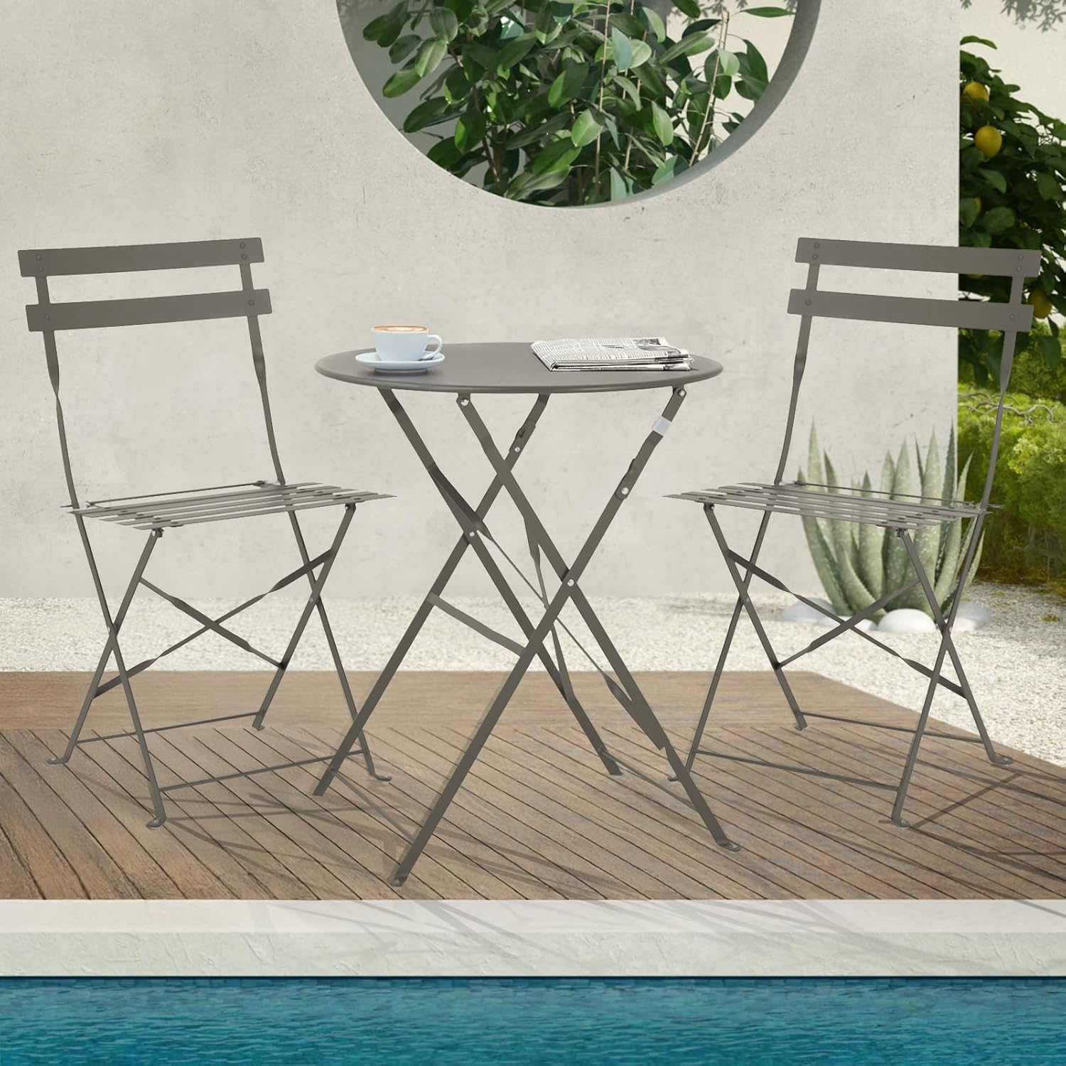 SVITA Bistro-Set 3-teilig Gartenset Garnitur Metall-Möbel Stuhl Tisch Klapp-Möbel Balkon-Set Taupe