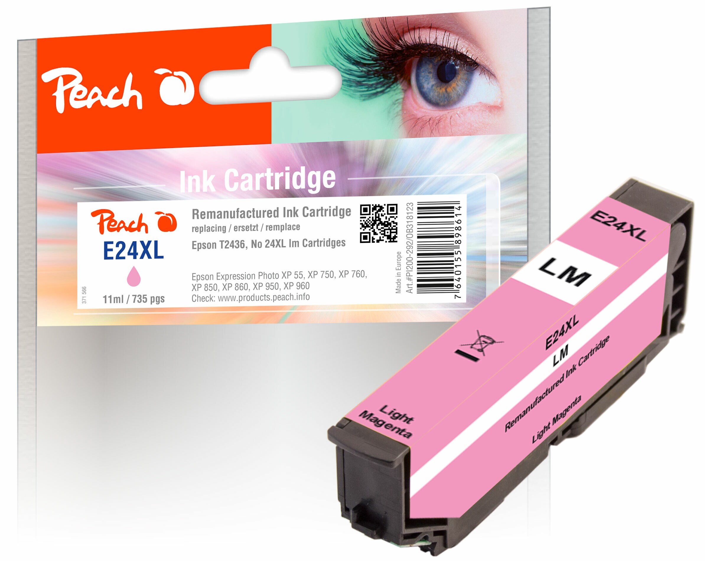 Peach E24 XLlm Druckerpatrone XL ma ersetzt Epson No. 24XL lm, C13T24364010 für z.B. Epson Expression Photo XP -55, Epson Expression Photo XP -750 (wiederaufbereitet)