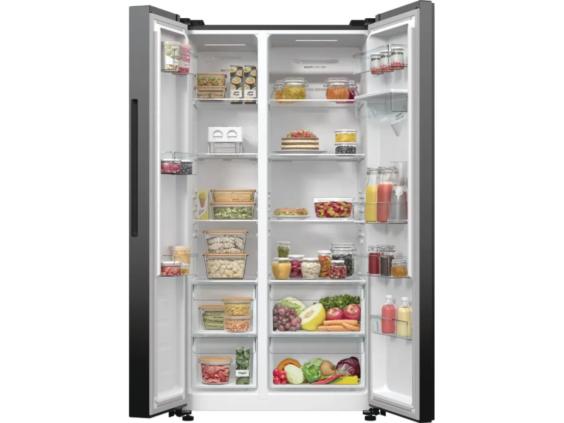 Gorenje Advanced NRR9185EABXLWD - Køleskab/fryser - side-by-side med vanddispenser - bredde: 91.5 cm - dybde: 67 cm - højde: 178.6 cm - 547 liter - Klasse E - sort