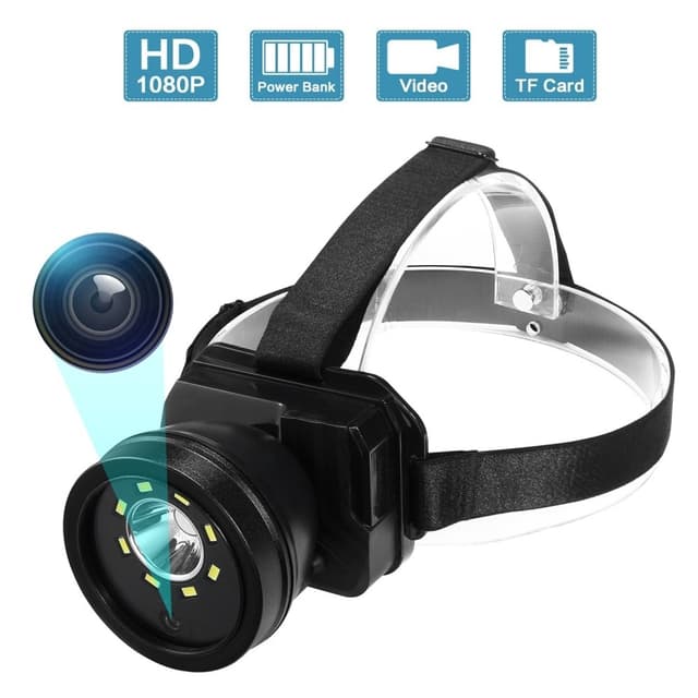 Vandtæt 1080P Videokamera Lommelygte Forlygte Spotlight