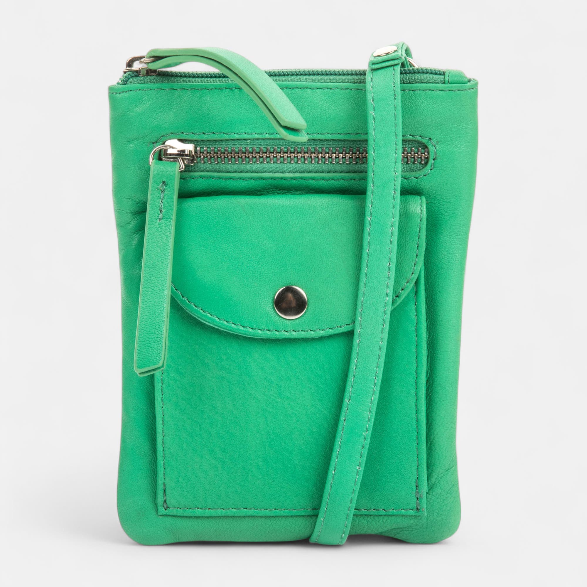 Pochette pour téléphone en cuir vert