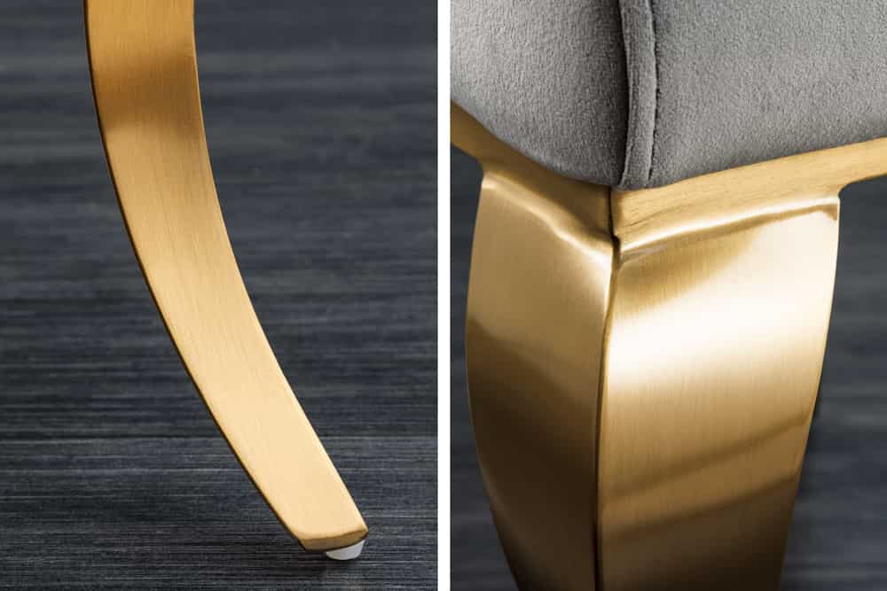 Design Stuhl MODERN BAROCK grau Samt goldene Stuhlbeine