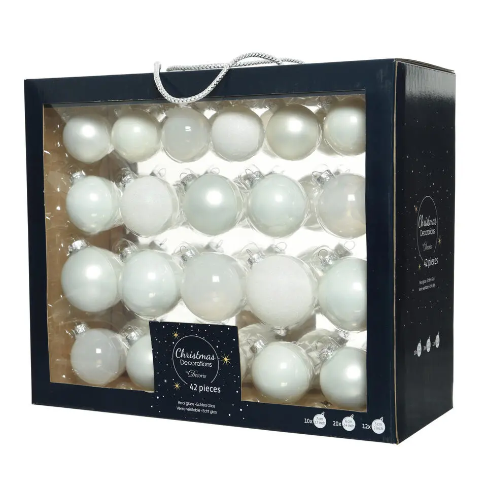 Decoris kerstballen - 42x - wit - glas - 5-6-7 cm