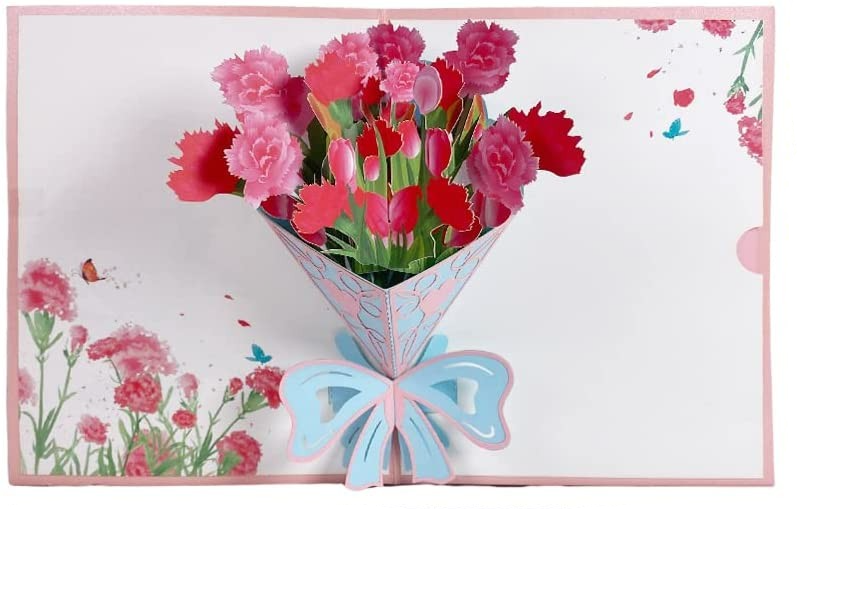 Muttertags Glückwunschkarte Pop-Up Doppelkarte   Umschlag - Tulpen / Rosen