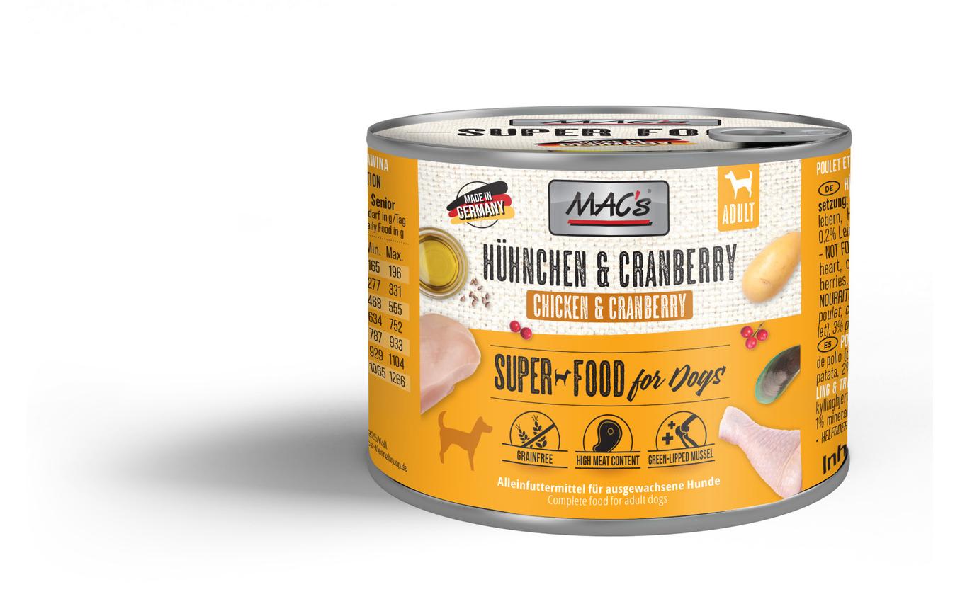 Nassfutter Hühnchen und Cranberry 200 gAlleinfuttermittel für ausgewachsene Hunde