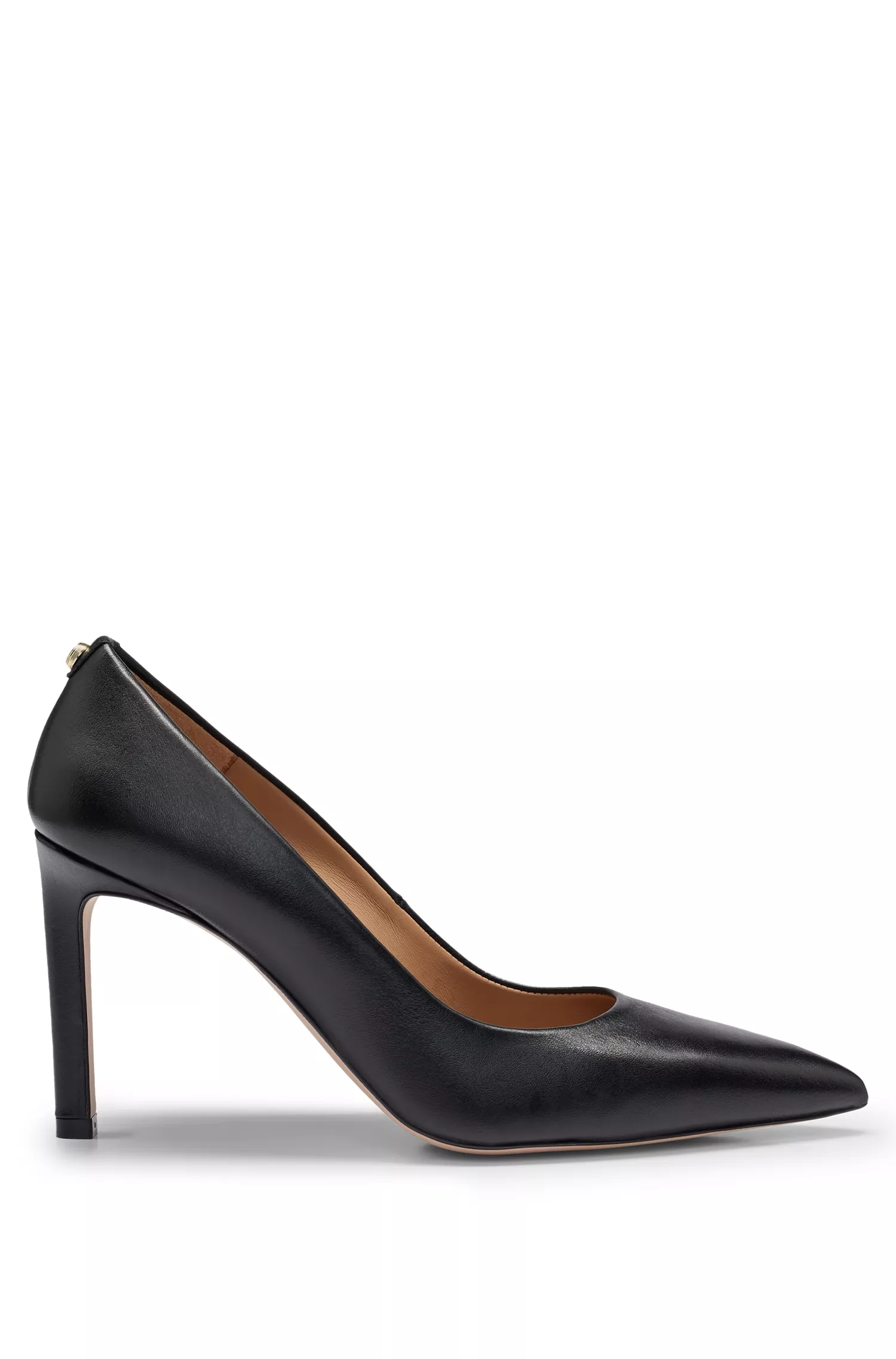 Sapatos de salto alto BOSS pretos em couro com bico fino.