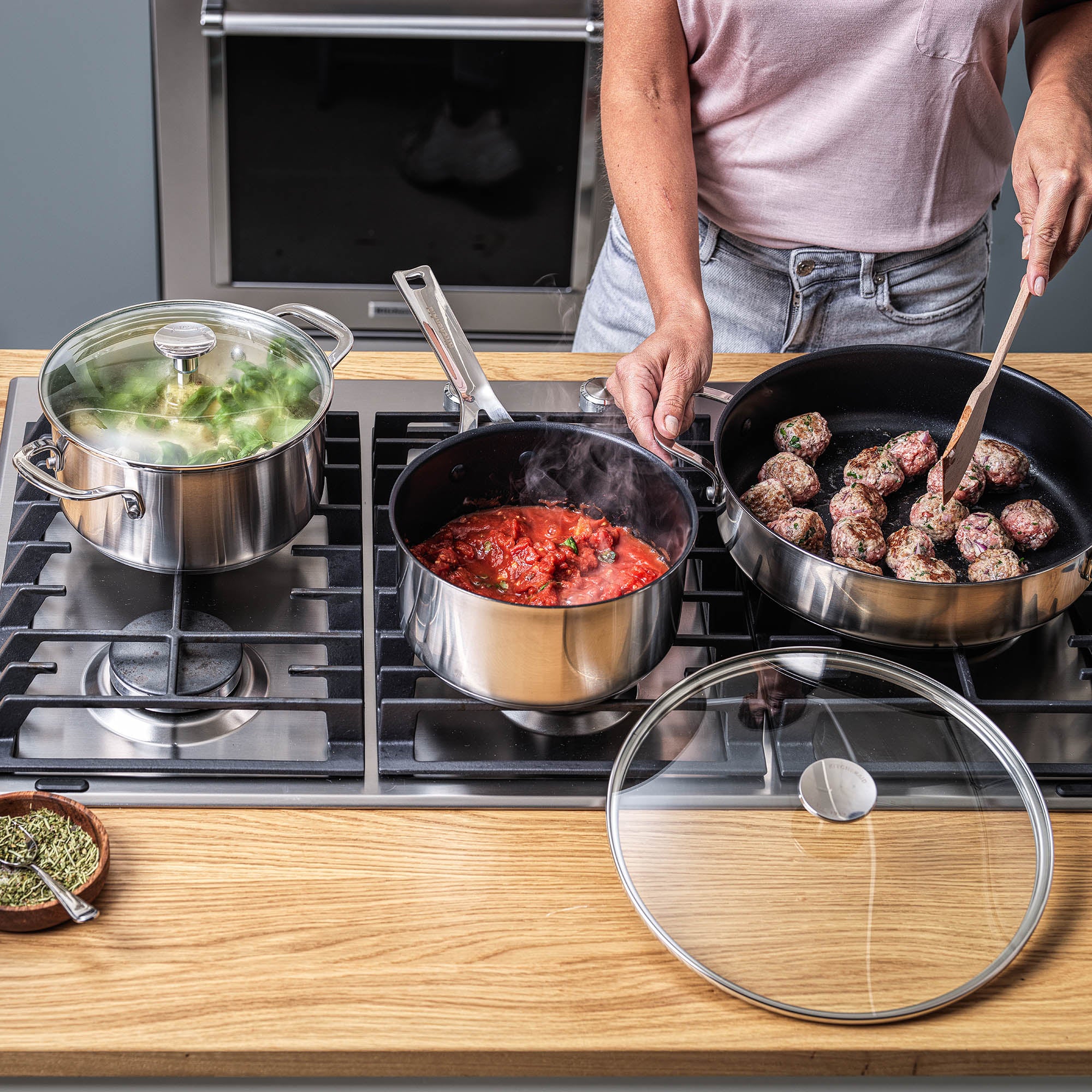 KitchenAid Stainless Steel Hapjespan met Deksel  Ã 28 cm