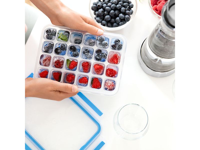 Emsa Eiswürfelbox Clip & Close Blau/Transparent Eiswürfel für 24 Eiswürfel