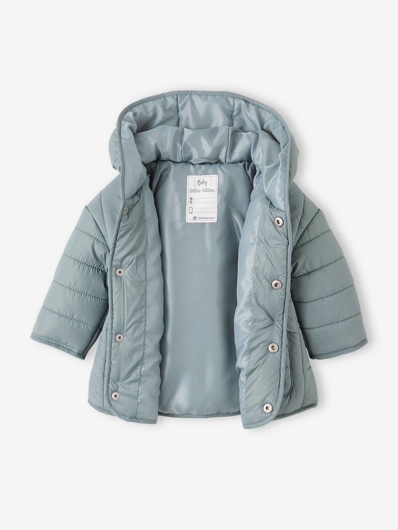 Casaco acolchoado para bebê com capuz, verde médio liso