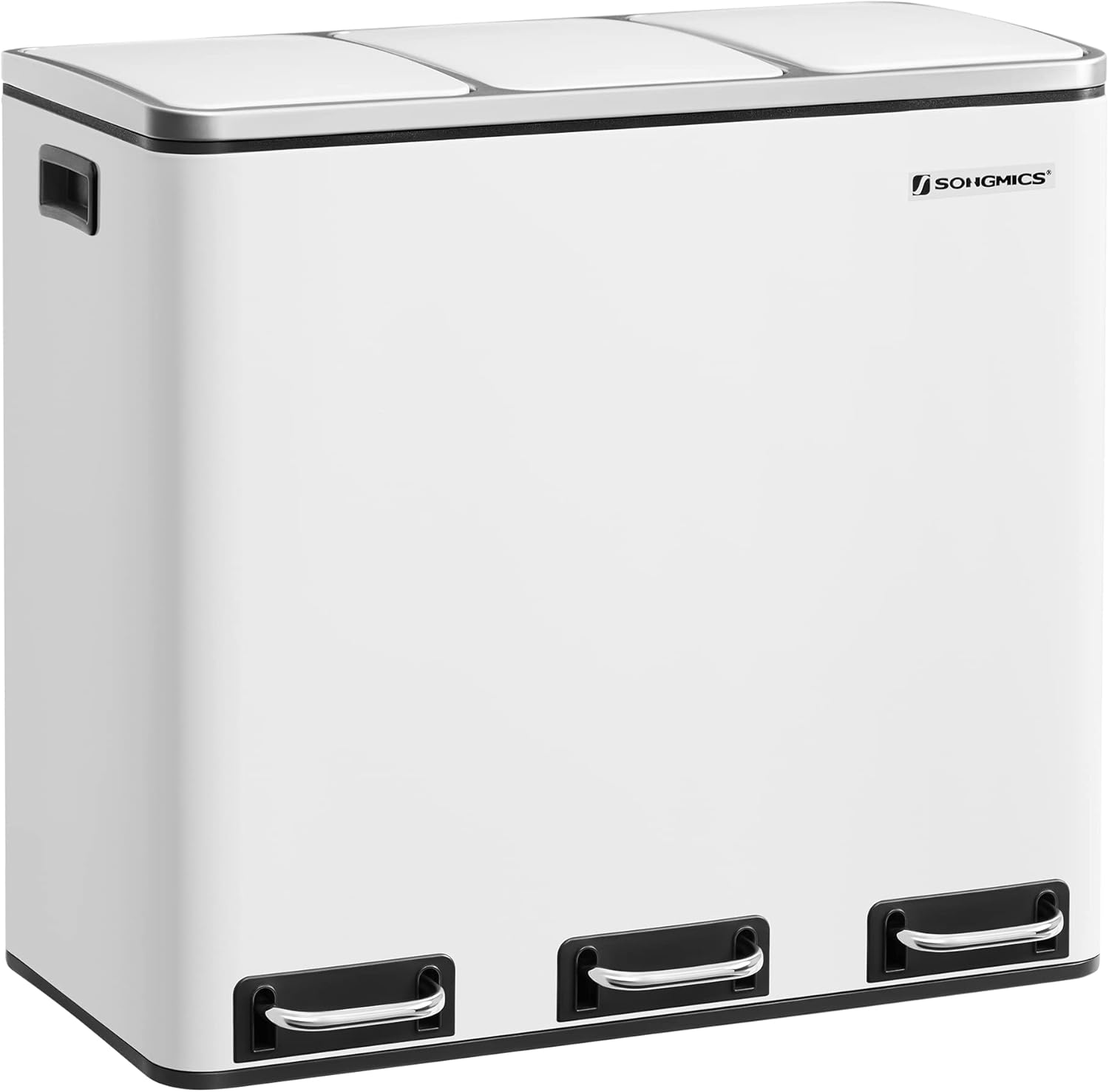 SONGMICS Mülleimer Küche, 3 x 18 L, Mülltrennsystem 3 Fächer, inklusive 15 Müllbeutel, Abfalleimer, Treteimer, für recycelbare Abfälle, Biomüll, mit Deckel, wolkenweiß LTB54WT