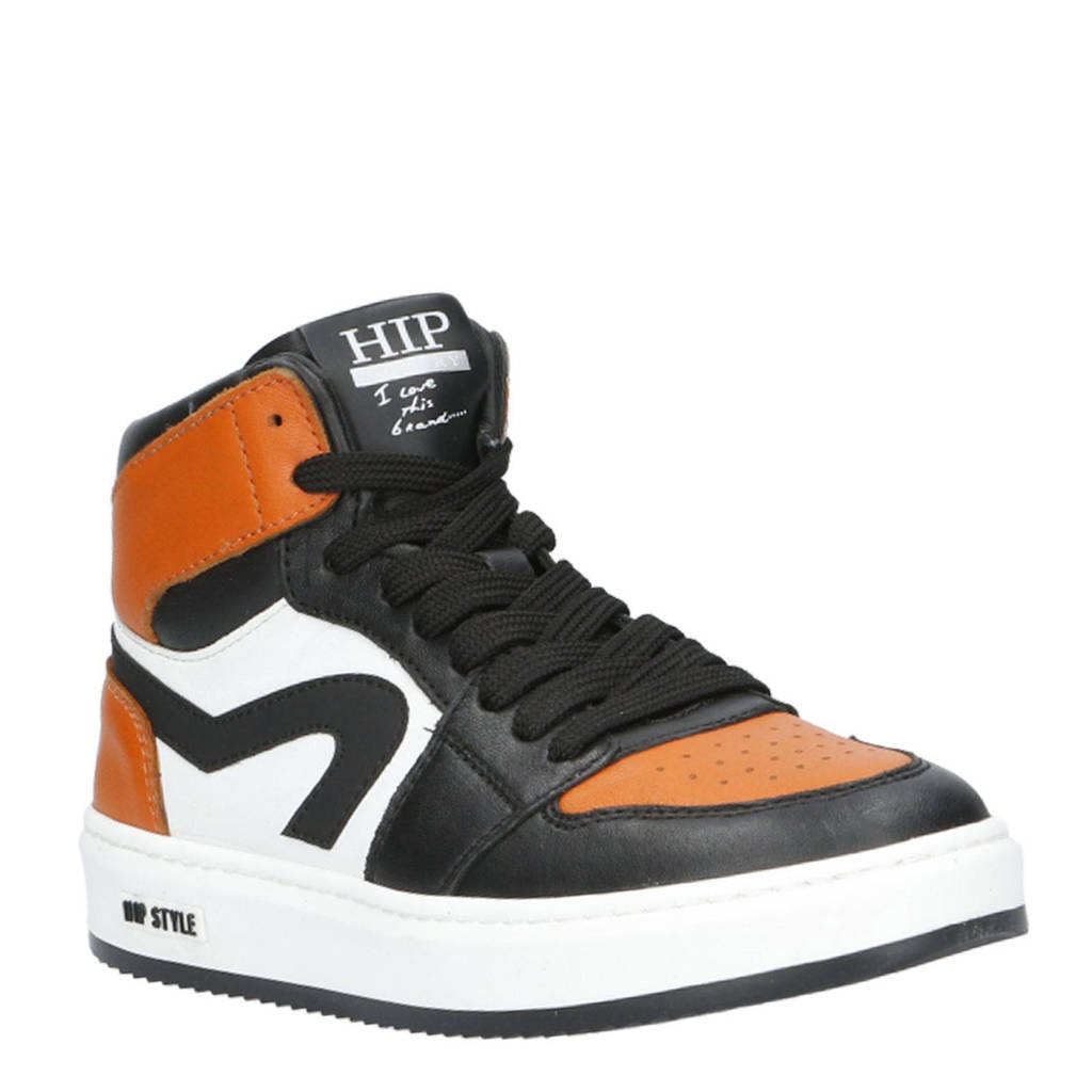 Hip leren sneakers oranje/zwart/wit