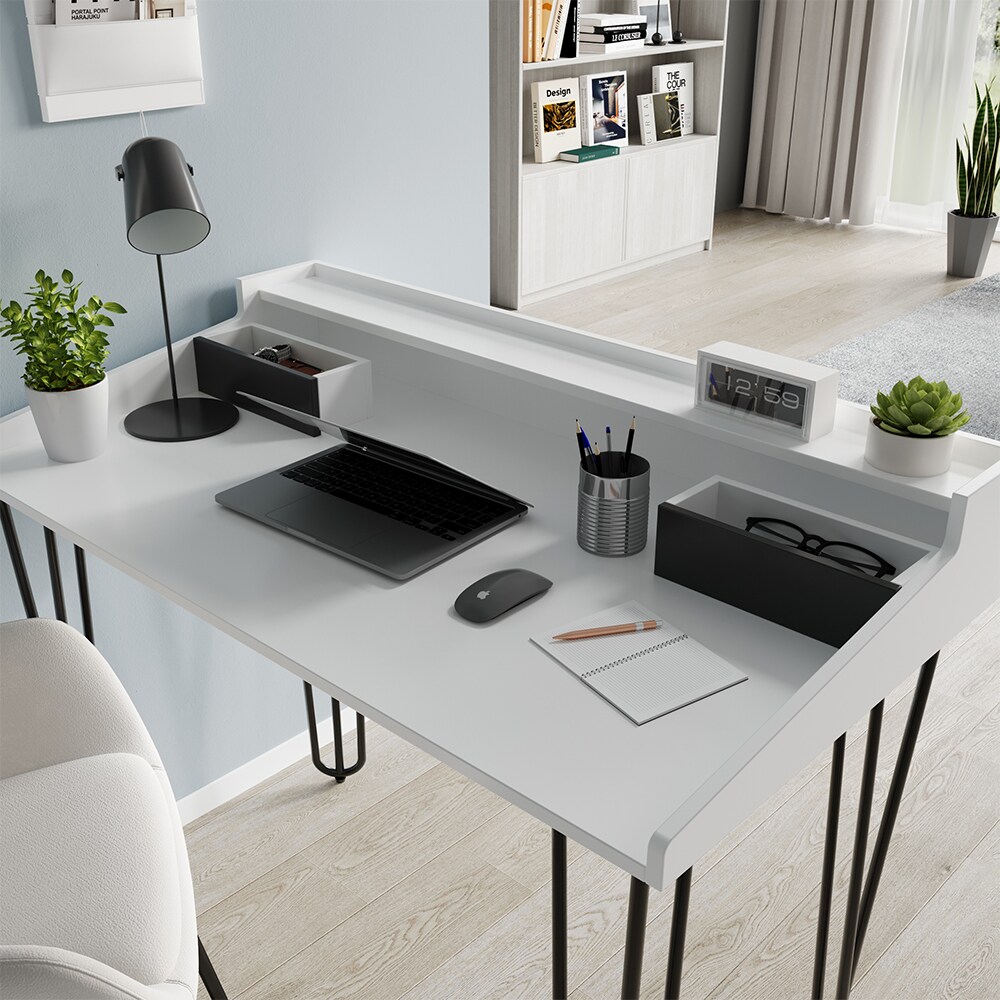 Vicco Schreibtisch Sannar Weiß Schwarz 110 x 60 cm mit Schubladen