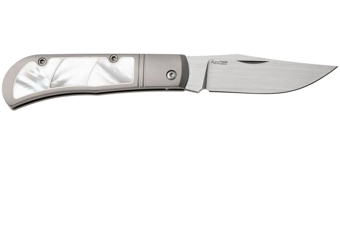 Kizer Trestle KI3761A3 Hand Brushed S45VN, Titanium Mother Of Pearl Inlay, zakmes, Azo design