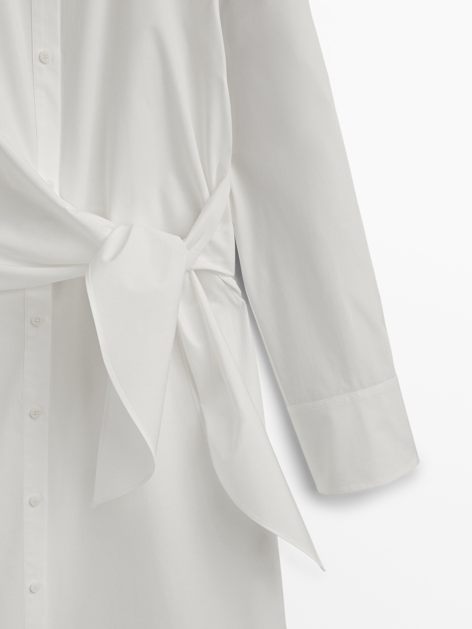 Vestido camiseiro nude com detalhes em popeline - BRANCO