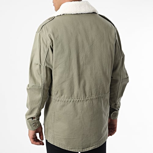 Veste Jean Col Mouton Vert Kaki