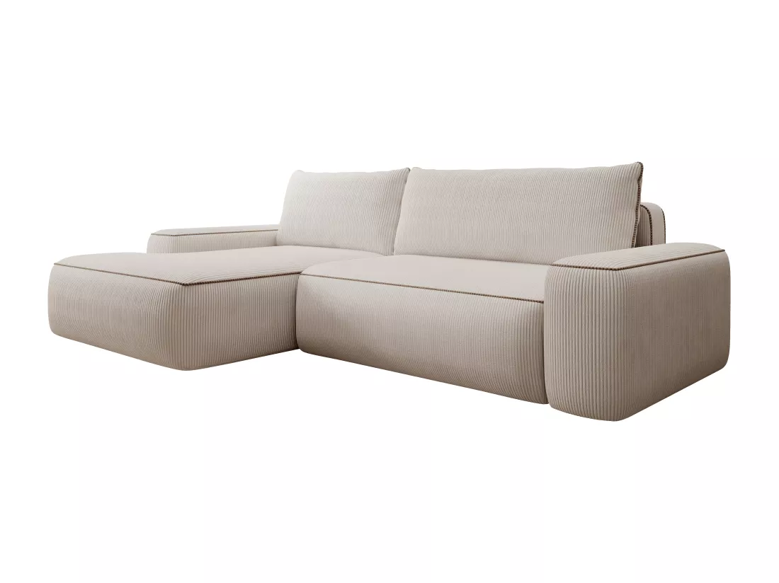Canapé d'angle gauche convertible en velours côtelé beige ZOMELA