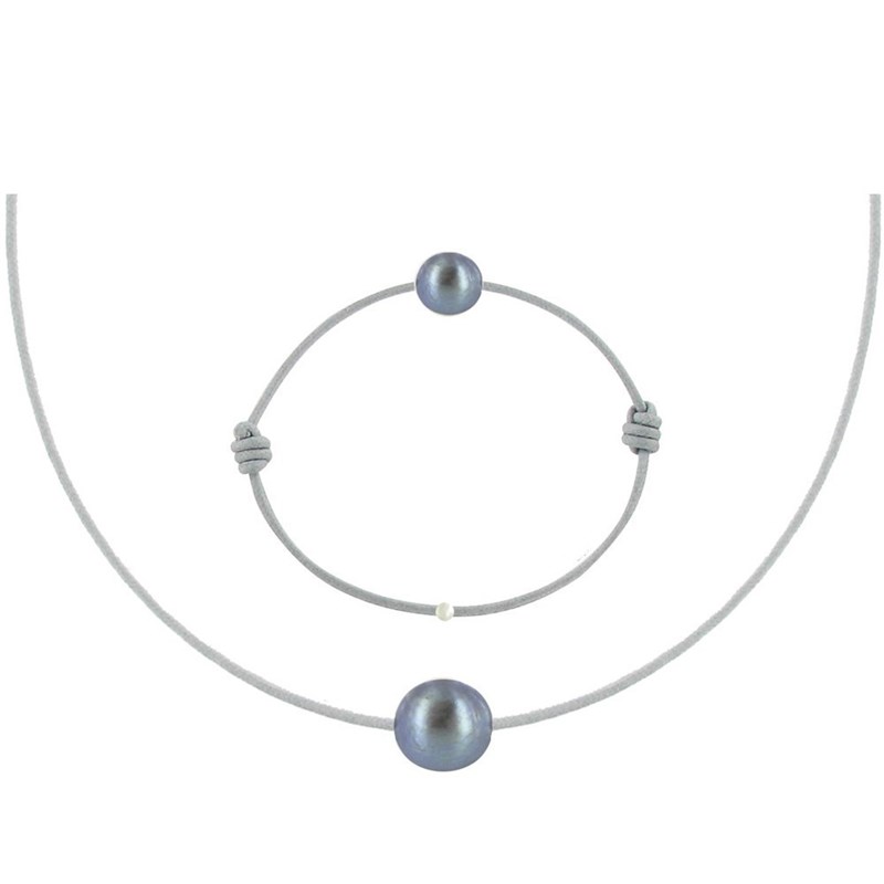Set Collier et Bracelet Lien La Perle Noire des Poulettes - Classics - Gris clair