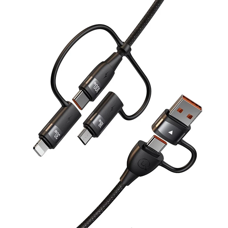 (1.2m) 100W 3in1 USB C / USB A auf USB C / Lightning / Micro USB Nylon Ladekabel Fast Charging PD Datenkabel (SJ645USB01) - Schwarz