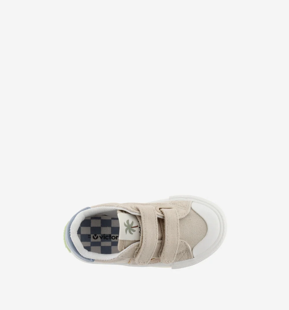 TRIBU TOILE CUIR Baskets sport en toile couleur pour enfant BEIGE