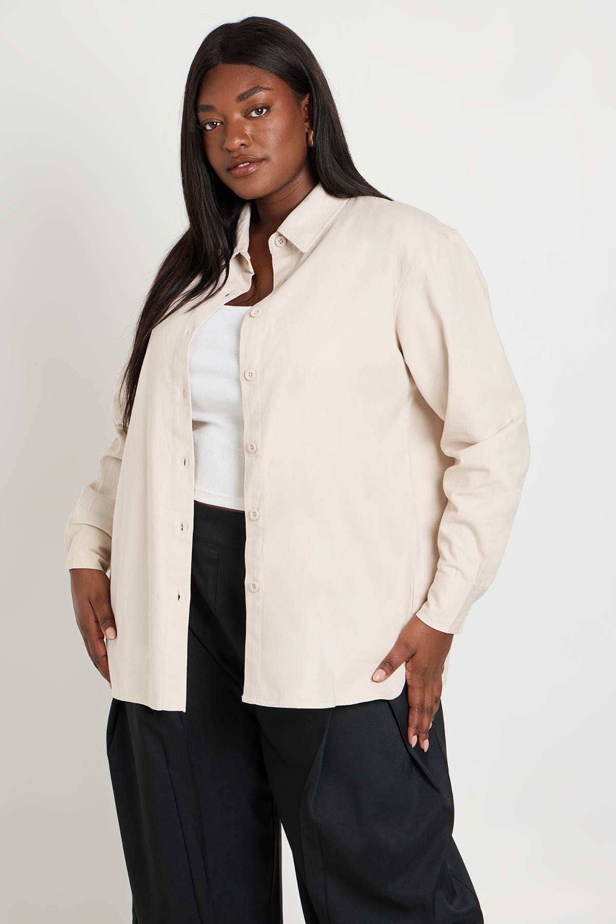 boohoo Chemise Chambray Oversize Grande Taille