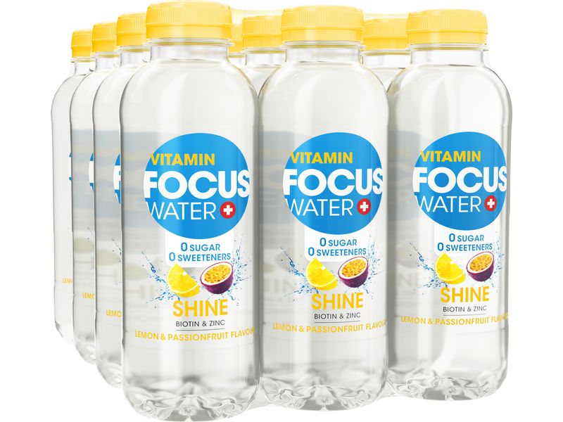 FOCUS WATER Shine Zitrone und Passionsfrucht 12 x 0.5 l Das Schweizer Vitaminwasser mit belebendem Geschmack von Zitrone und Passionsfrucht