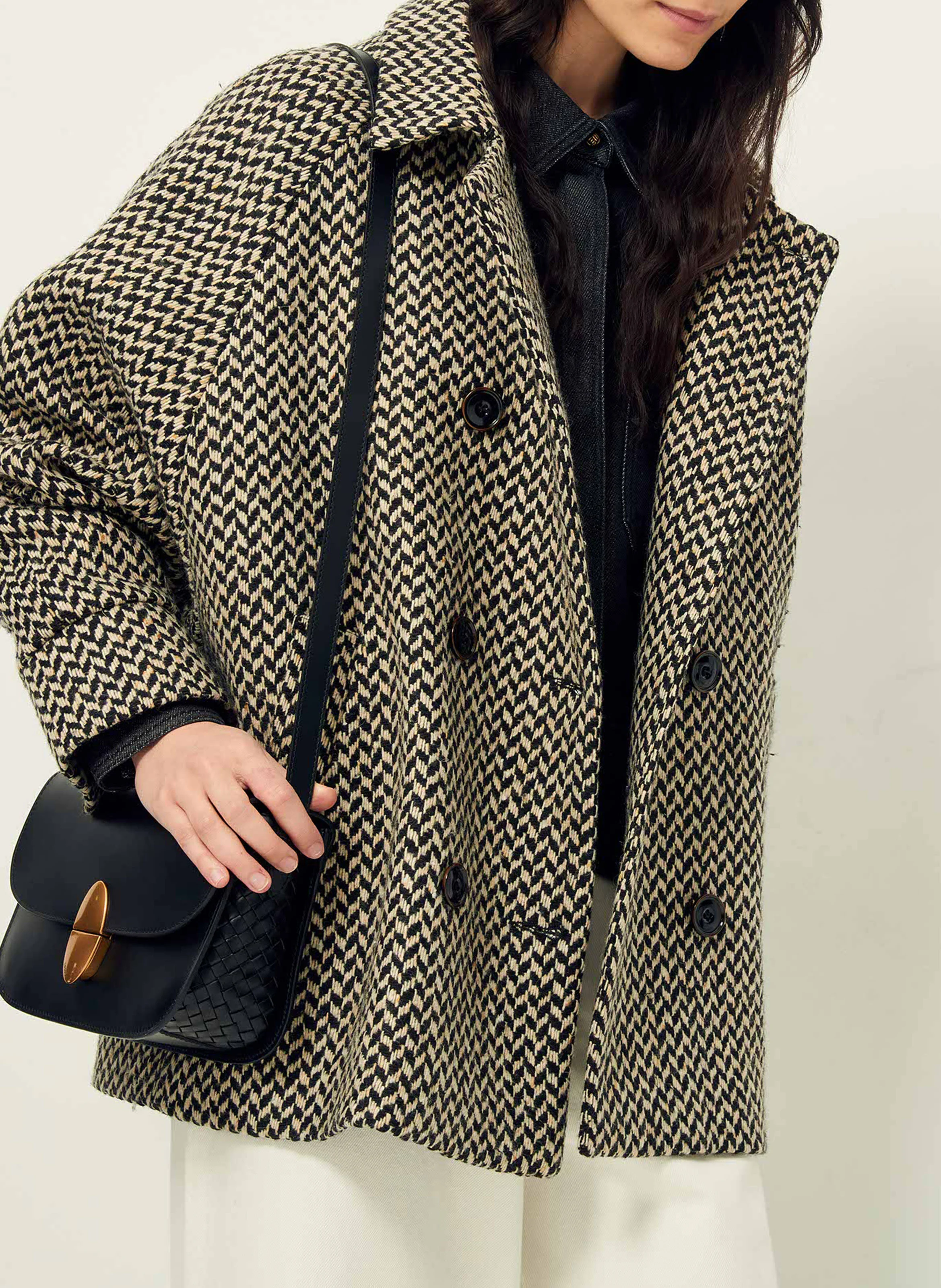 CHEF - Caban col classique en coton et laine| Noir