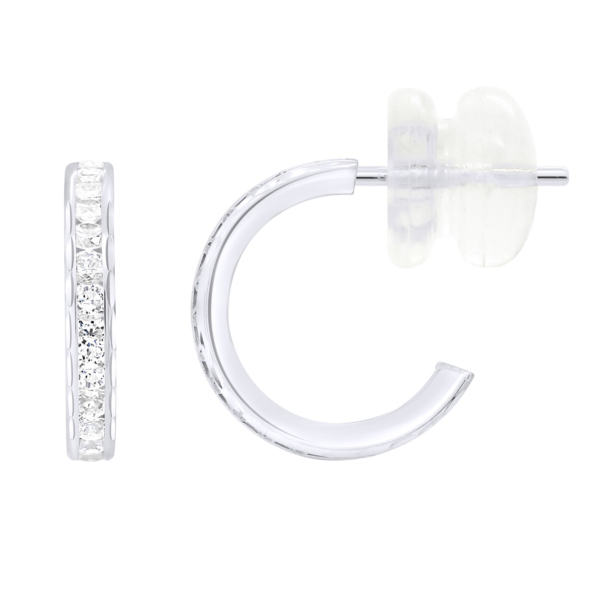 Boucles D'Oreilles Créoles Serties d'Oxydes de Zirconium - Or Blanc