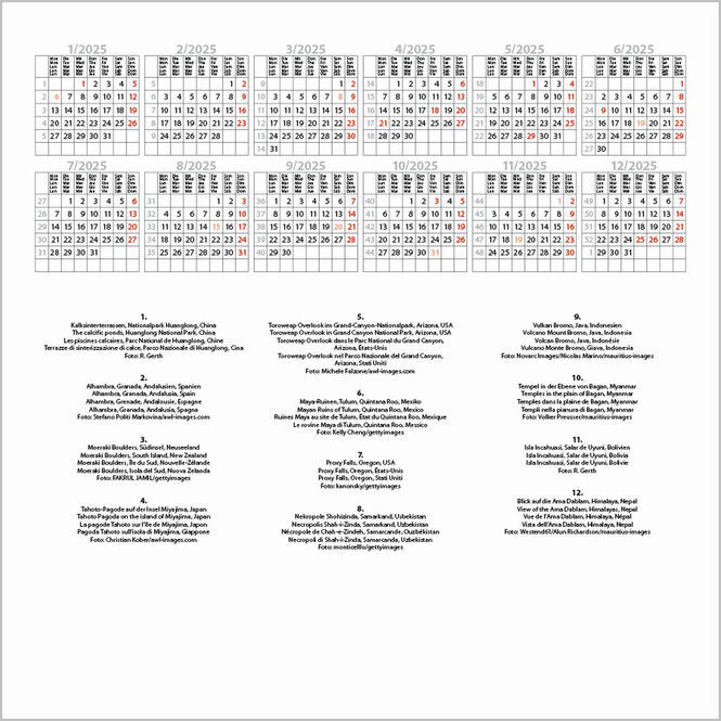 Wandkalender - 2025 - Wunder der Welt