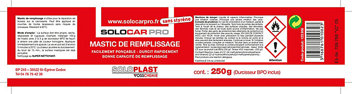 Mastic de remplissage 250 g Solocar Pro