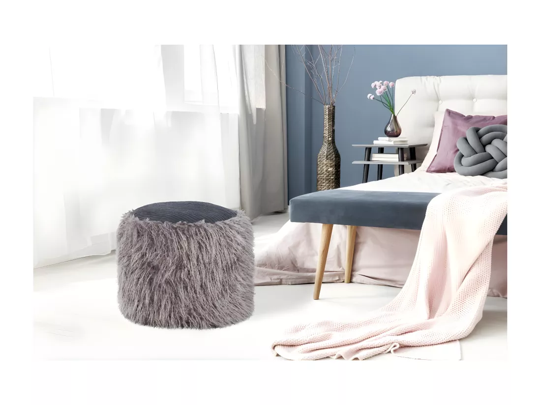 Pouf Rond Imitation Fourrure 