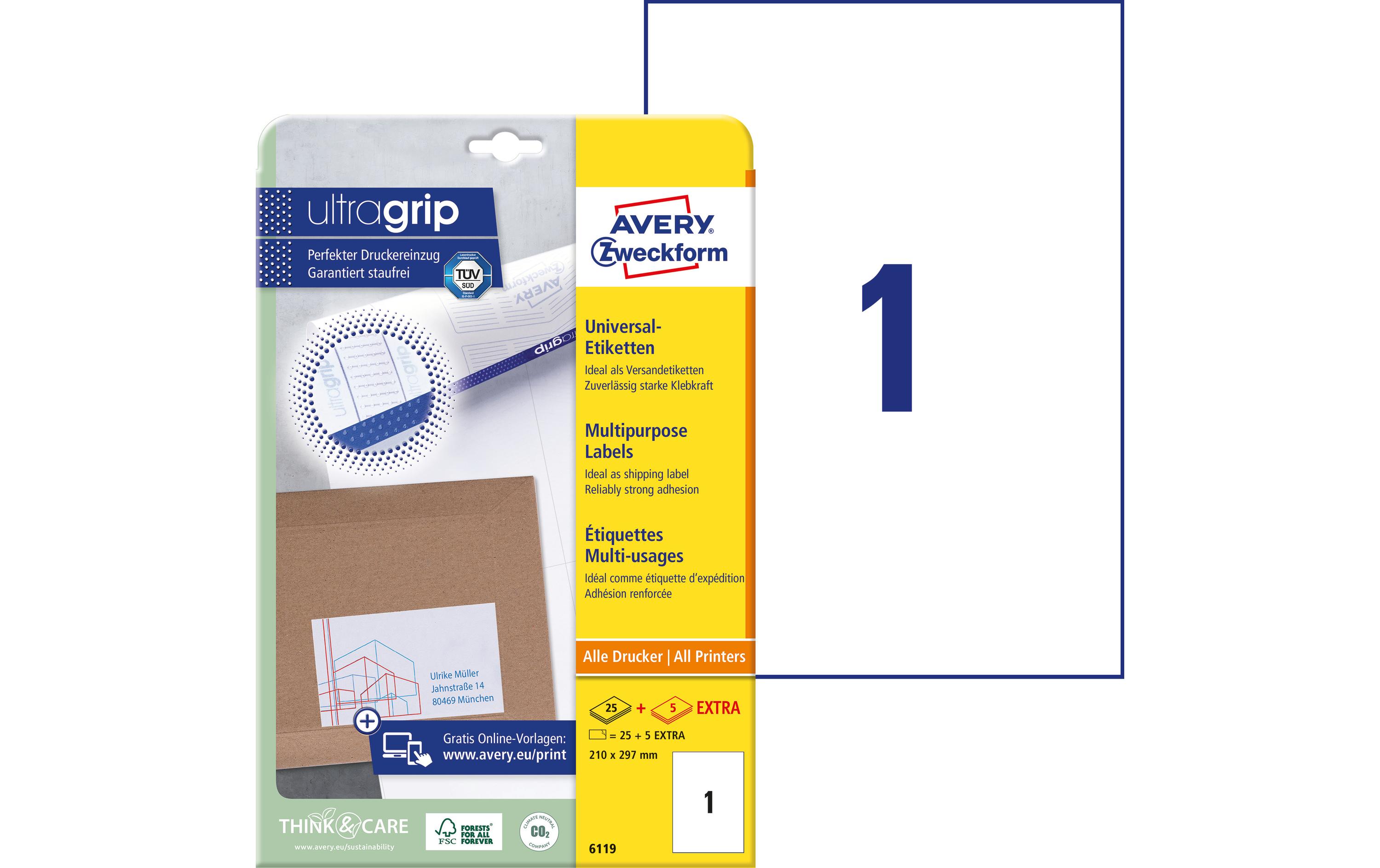 Universal-Etiketten 6119 210 x 297 mm, 30 BlattWeisse Aufkleber, permanent haftend