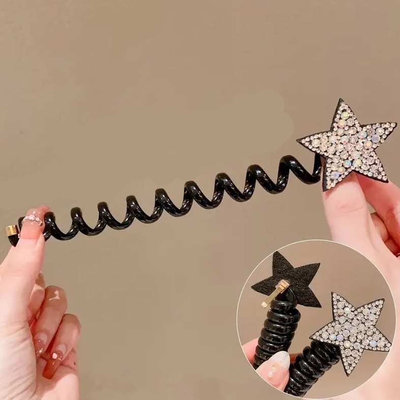 (2er Set) Elastisches Kinder Spiral Haargummi Stern Accessoire für Zöpfe / Frisuren - Silber