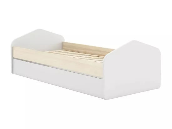 KAINA - Chambre 90x200cm avec Commode 4T et Dressing Cabane Coloris Blanc et Naturel